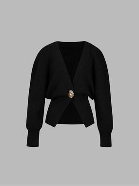 Black V-Neck Single-Button Women's Sweater Cardigan